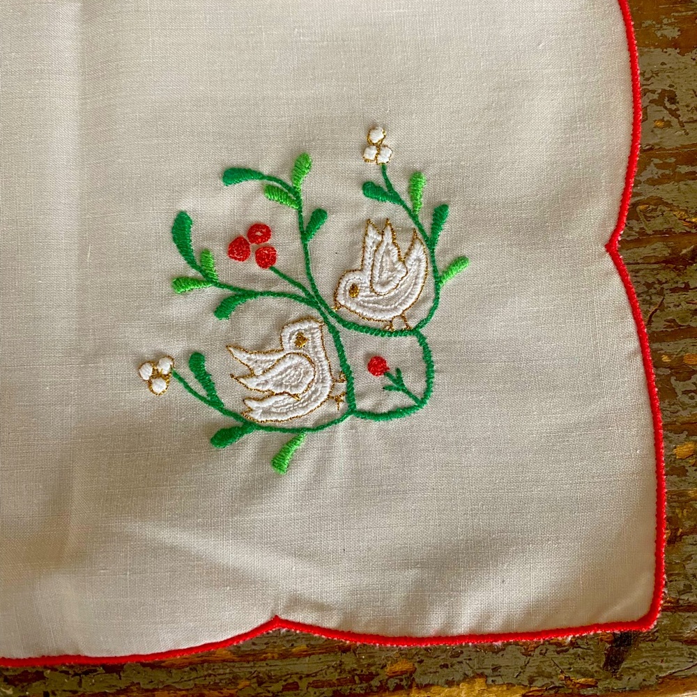 Set of Six Vintage Christmas embroidered napkins